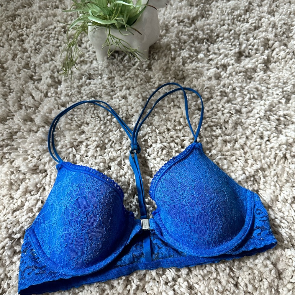 Super Cute preppy front tie blue girly adorable 34B front clip bra